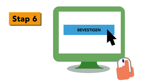 Op het computerscherm wordt er geklikt op de knop 'Bevestigen'.